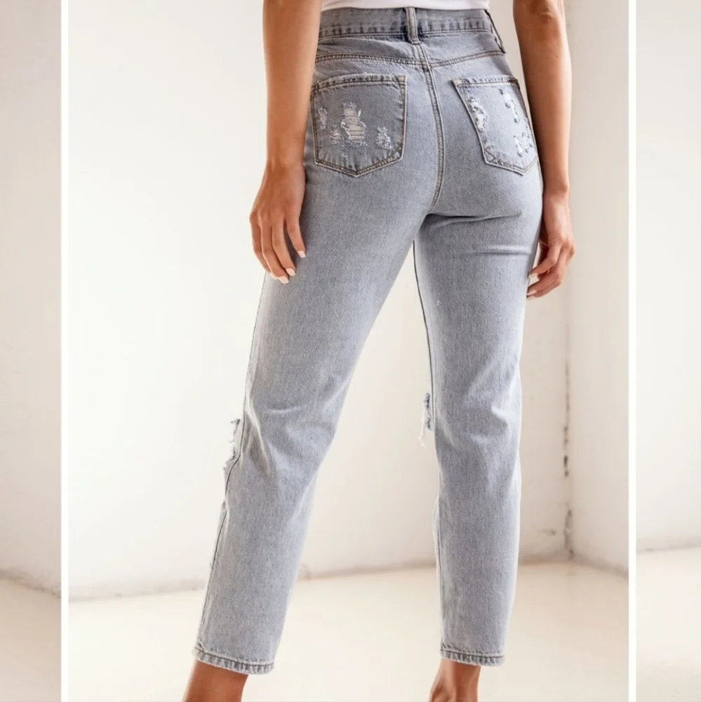 Insane Gene, High Rise Ripped Ankle Girlfriend Jeans - Picture 2 of 9